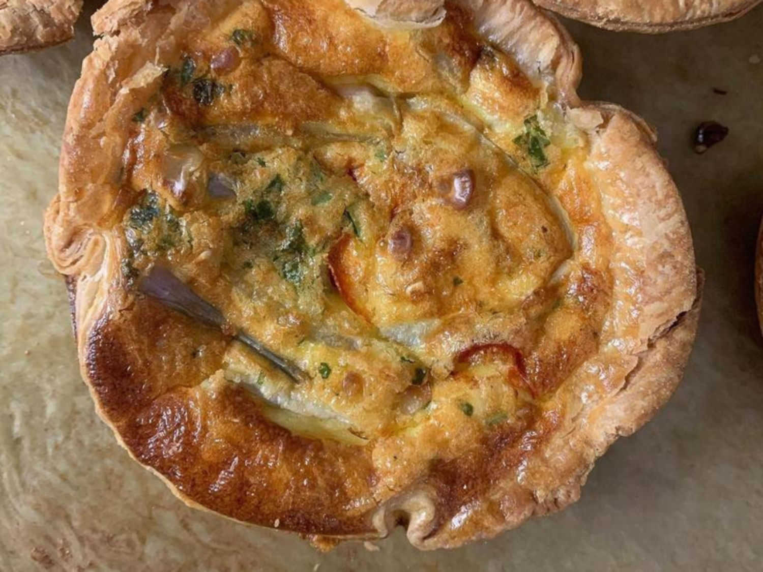 Quiche: Chorizo, Queso, Lime, Cilantro, Red Onion